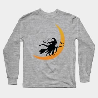 Halloween Witch on Flying Broomstick I Holidays Long Sleeve T-Shirt